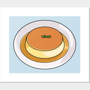 Creme caramel cartoon illustration Posters and Art